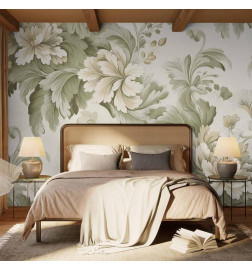 Fototapet - Retro Vintage Flowers in Delicate Cream and Green Colors
