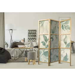 Paravento giapponese - Watercolor Botanical Motif - Delicate Green-Beige Leaves