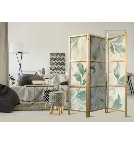 Biombo japonês - Watercolor Botanical Motif - Delicate Green-Beige Leaves