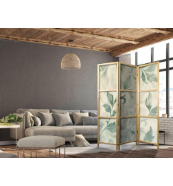 Paravan japonez - Watercolor Botanical Motif - Delicate Green-Beige Leaves