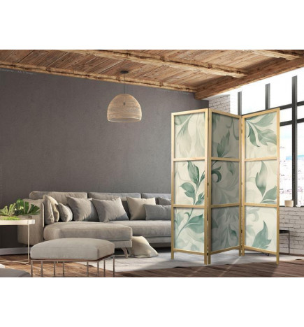 Paravan japonez - Watercolor Botanical Motif - Delicate Green-Beige Leaves