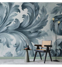 Fotobehang - Stone Baroque Ornaments in Light Shades of Gray-Blue