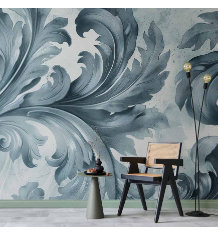Mural de parede - Stone Baroque Ornaments in Light Shades of Gray-Blue
