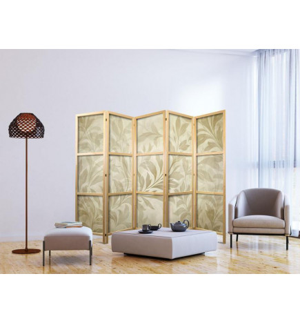 Biombo japonês - Botanical Motif with Leaves and Vines in Sandy Colors