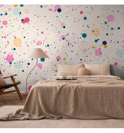 Papier peint - Dots Speckles and Splatters Multicolored Cheerful Pattern on a Light Pink Background