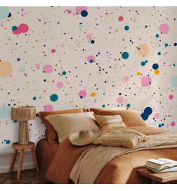Fotomural - Dots Speckles and Splatters Multicolored Cheerful Pattern on a Light Pink Background