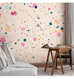 Fototapet - Dots Speckles and Splatters Multicolored Cheerful Pattern on a Light Pink Background