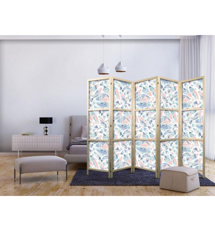 Paravan japonez - Fish in Minimalist Style - Fishes in Aztec Style in Pastel Color Tones on a White Background