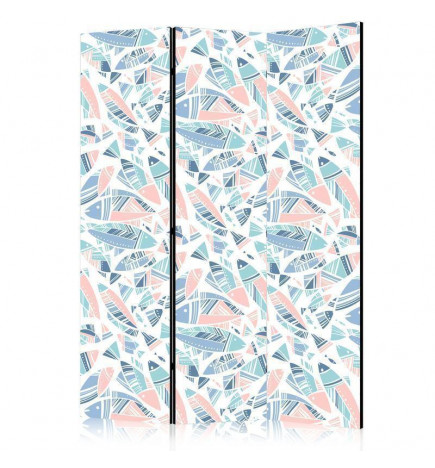 Room Divider - Fish in Minimalist Style - Fish in Aztec Style in Pastel Color Shades on a White Background