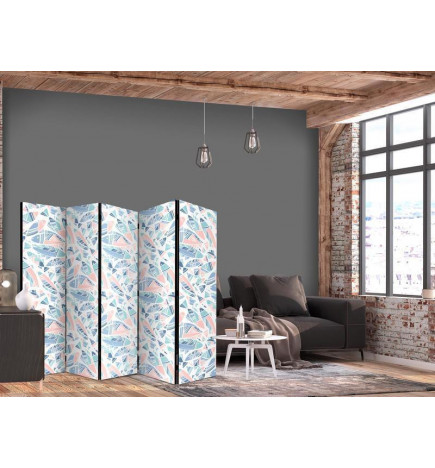 Room Divider - Fish in Minimalist Style - Fish in Aztec Style in Pastel Color Tones on a White Background