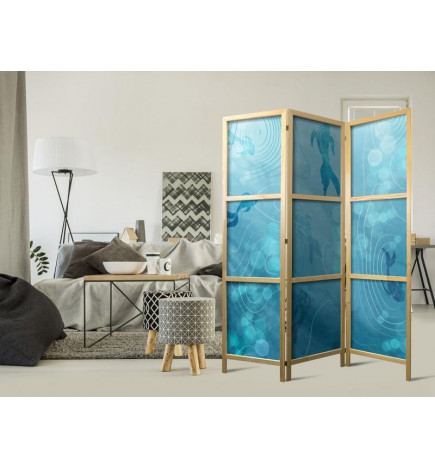 Japanese Room Divider - Koi Fish Under the Water Surface - a Cluster of Japanese Fish in the Depths of the Pond in Shade