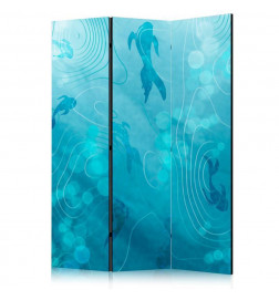 Biombo - Koi Fish Under The Water Surface - a Cluster of Japanese Fish in The Depths of The Pond in Shades of Navy And B