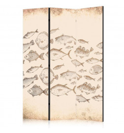 Paravan - Sketch of a Fish School - Sketches of Various Fish Species Swimming in a School on a Beige Background in Vinta