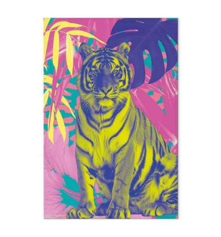 Leinwandbild - Colorful Tiger - Intense Colors of a Tiger Surrounded by Tropical Plants