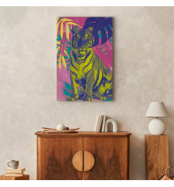 Canvas Print - Colorful Tiger - Intense Colors of a Tiger Surrounded by Tropical Plants