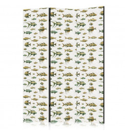 Biombo - Unusual Species of Fish - A Cluster of Fish in Muted Colors in Retro Style on a Background of Beige Strokes