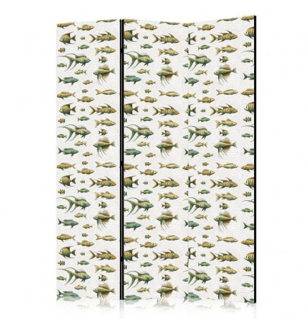 Biombo - Unusual Species of Fish - A Cluster of Fish in Muted Colors in Retro Style on a Background of Beige Strokes