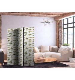 Pertvara - Unusual Species of Fish - A Cluster of Fish in Muted Colors in Retro Style on a Background of Beige Strokes