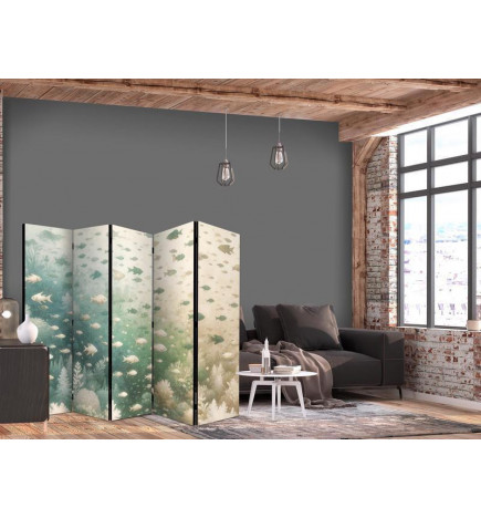 Vouwscherm - Fish and Diverse Vegetation - A Group of Fish in Pastel Muted Colors Among Oceanic Vegetation
