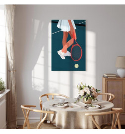 Schilderij - Female Tennis Player With a Red Racket on the Court - Graphics