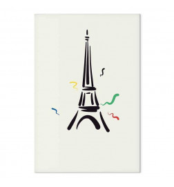 Slika - Black Graphic Drawing of the Eiffel Tower on a Cream Background
