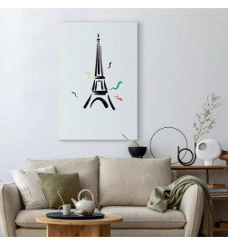 Canvas Print - Black Graphic Drawing of the Eiffel Tower on a Cream Background