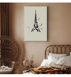 Slika - Black Graphic Drawing of the Eiffel Tower on a Cream Background