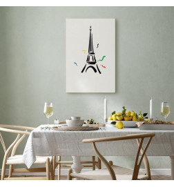 Cuadro - Black Graphic Drawing of the Eiffel Tower on a Cream Background