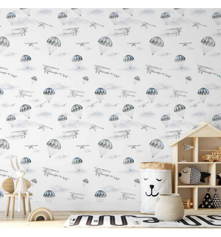 Tapeet - Watercolor - Airplane show on a bright sky with delicate clouds