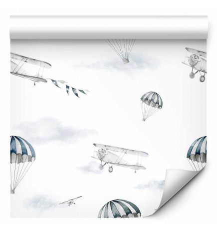 Tapete - Watercolor - Airplane show on a bright sky with delicate clouds