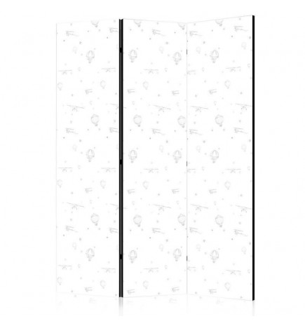 Room Divider - Watercolor - Airplanes and Balloons Painted on a White Sky Background