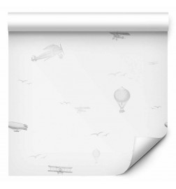 Papel de parede - Drawing - Airplanes - balloons - and airships against a sky full of birds
