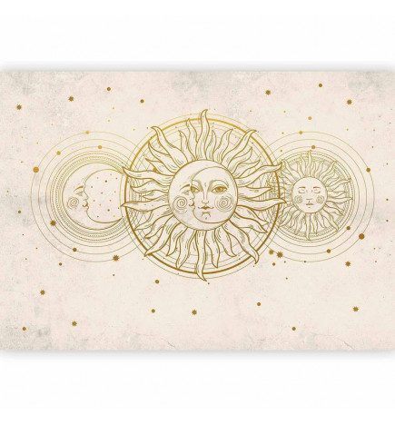 Foto tapete - Golden Sun and Moon - Artistic Illustration in Retro Style