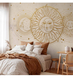 Fototapeta - Golden Sun and Moon - Artistic Illustration in Retro Style