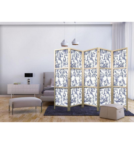 Biombo japonês - Rome and Botany - Blue Pattern with Greek and Plant Motif