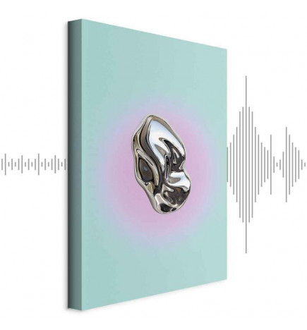 Glezna - Metallic Form - Abstract Sculpture on a Mint Background with a Purple Halo