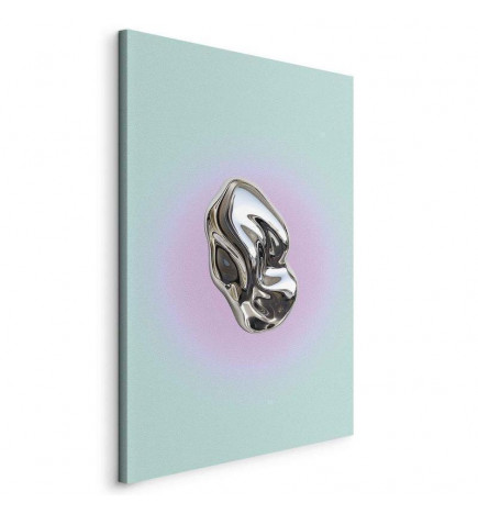 Schilderij - Metallic Form - Abstract Sculpture on a Mint Background with a Purple Halo
