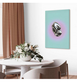 Taulu - Metallic Form - Abstract Sculpture on a Mint Background with a Purple Halo