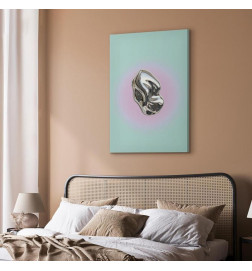 Tableau - Metallic Form - Abstract Sculpture on a Mint Background with a Purple Halo