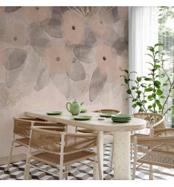 Fototapete - Minimalist meadow - patterns on a delicate beige textured background