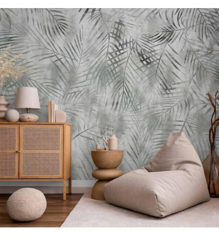Fototapetas - Minimalist landscape - nature motif with grey exotic leaves