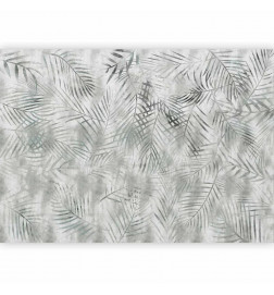 Wall Mural - Minimalist landscape - nature motif with grey exotic leaves