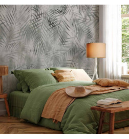 Wall Mural - Minimalist landscape - nature motif with grey exotic leaves
