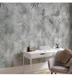 Mural de parede - Minimalist landscape - nature motif with grey exotic leaves