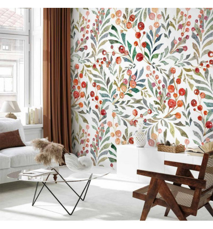 Fototapeet - Leaves of Red Berries