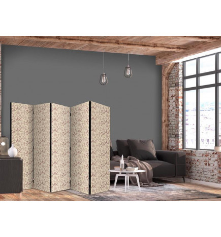 Room Divider - Beige Nature of the Forest - Mushrooms Flowers and Herbs on a Light Background