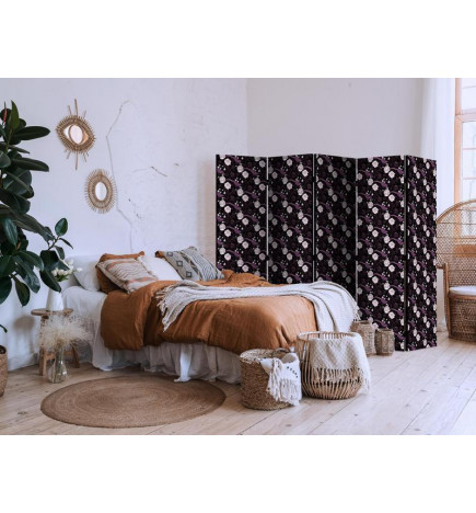 Room Divider - Birds Among Flowers - Pheasants Surrounding Peonies - Purple