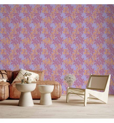 Tapetas - Exotic - Two-Tone Flowers - Flowers in purple and orange on a blue background