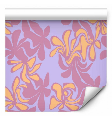Wallpaper - Exotic - Two-Tone Flowers - Flowers in purple and orange on a blue background