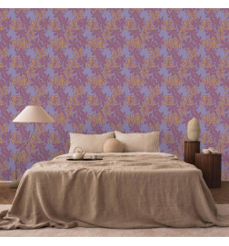Tapetas - Exotic - Two-Tone Flowers - Flowers in purple and orange on a blue background